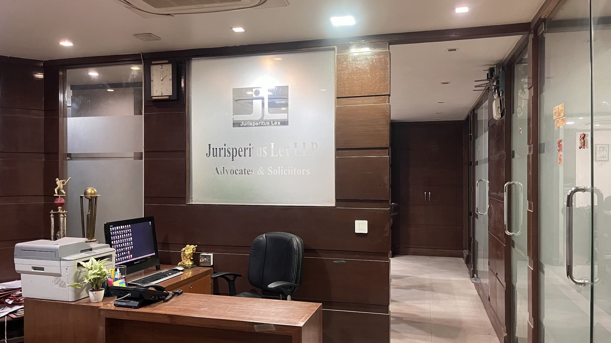 Law firm reception with branding