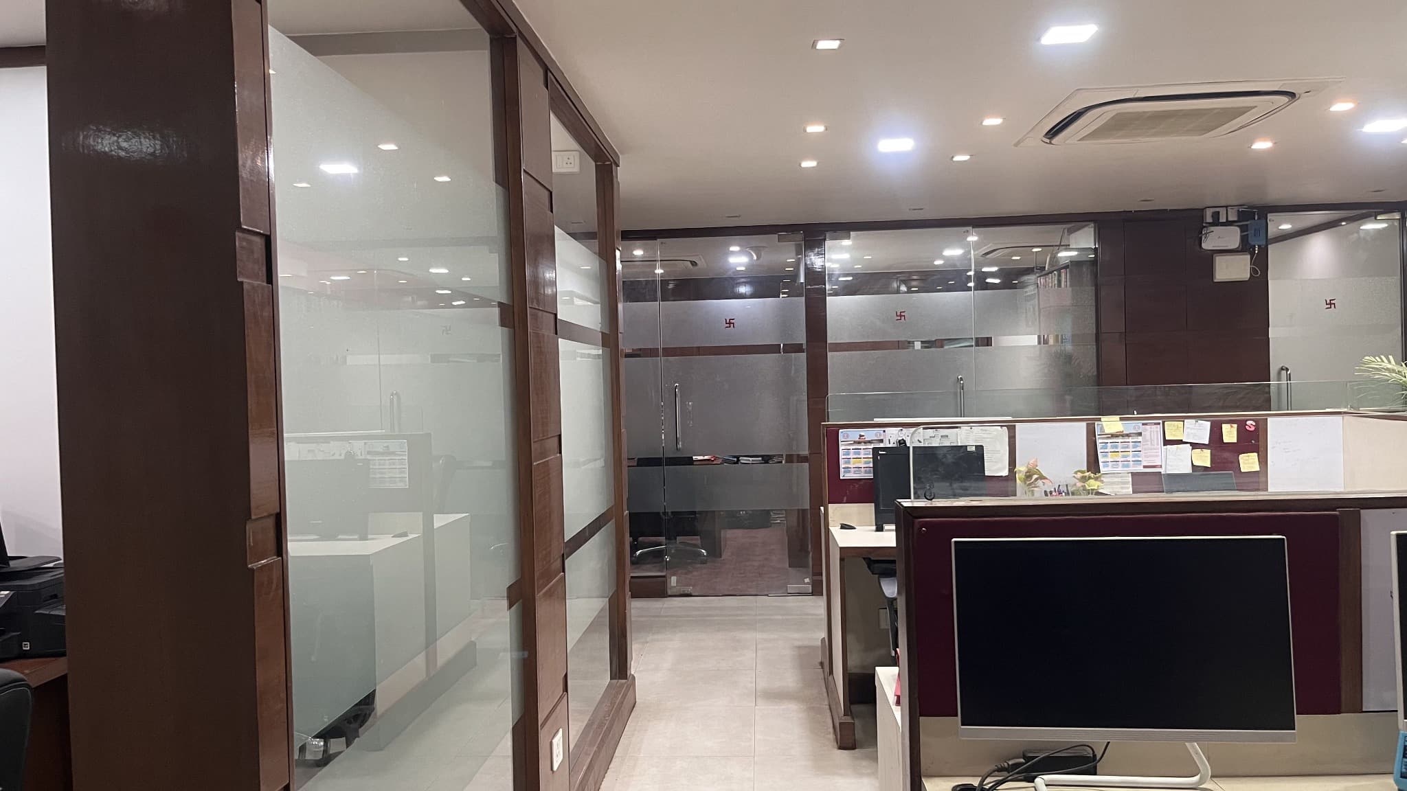 Office aisle with cubicles